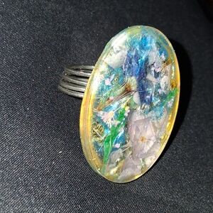 Handmade Nature-Inspired Resin Ring with Silver Band